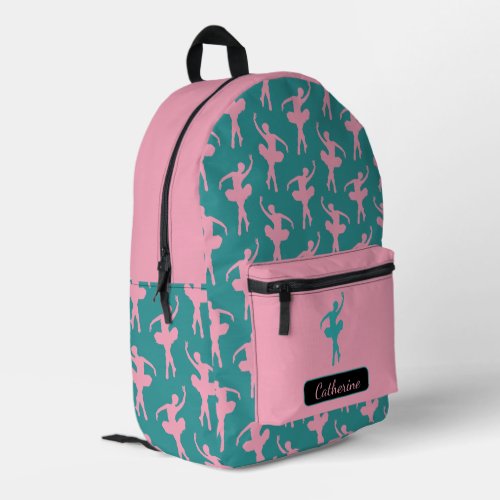 Silhouette Ballerina in Pink and Teal Printed Backpack