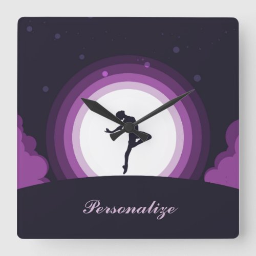 Silhouette Ballet Dancer Surreal Moon Personalize Square Wall Clock