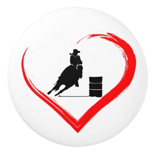 Silhouette Barrel Racing Horse and Red Heart Ceramic Knob