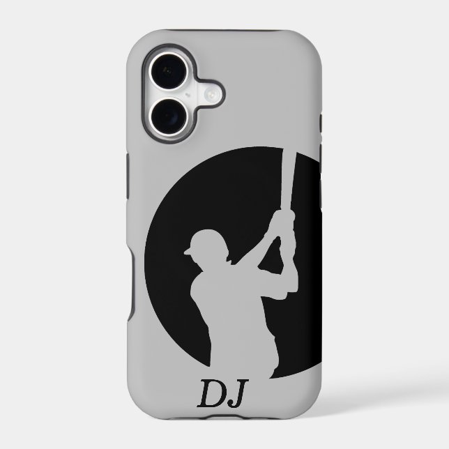 Silhouette Baseball Batter on Silver Monogram iPhone Case (Back)