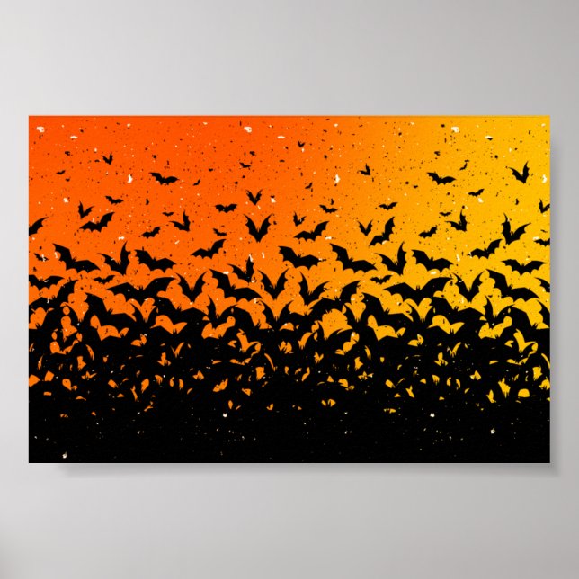 Silhouette Bats Vampire Dracula Halloween Pattern Poster (Front)