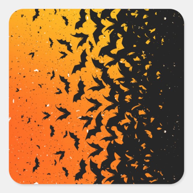 Silhouette Bats Vampire Dracula Halloween Pattern Square Sticker (Front)