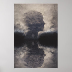 Silhouette Before Colossal Mist Face Poster