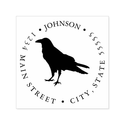 Silhouette Black and White Raven Return Label Self_inking Stamp