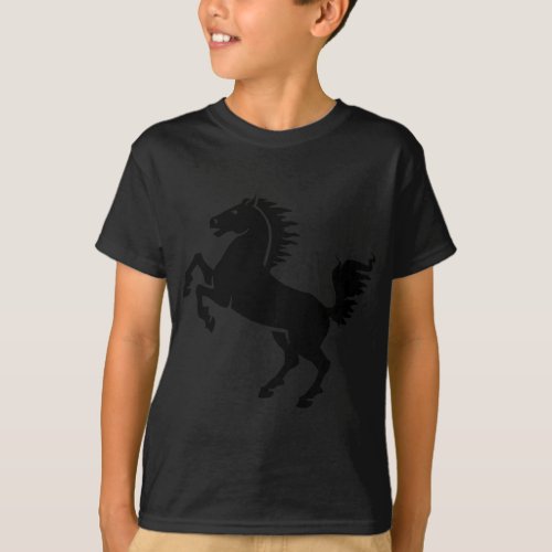 Silhouette Black and White Stallion Rearing T_Shirt
