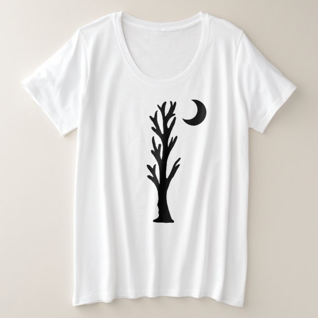 Silhouette Black Barren Tree With Crescent Moon Plus Size T-Shirt (Design Front)