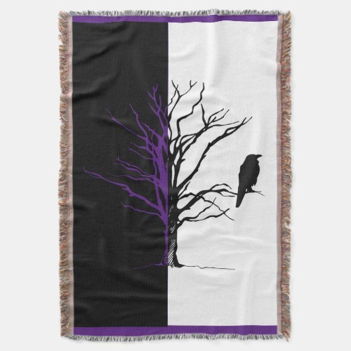Silhouette Black Bird Raven Throw Blanket