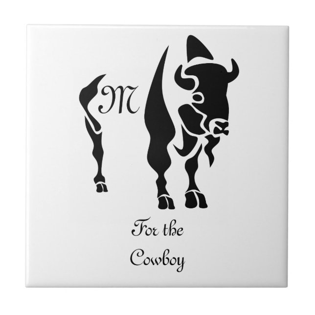 Silhouette Black Buffalo Monogram Ceramic Tile (Front)