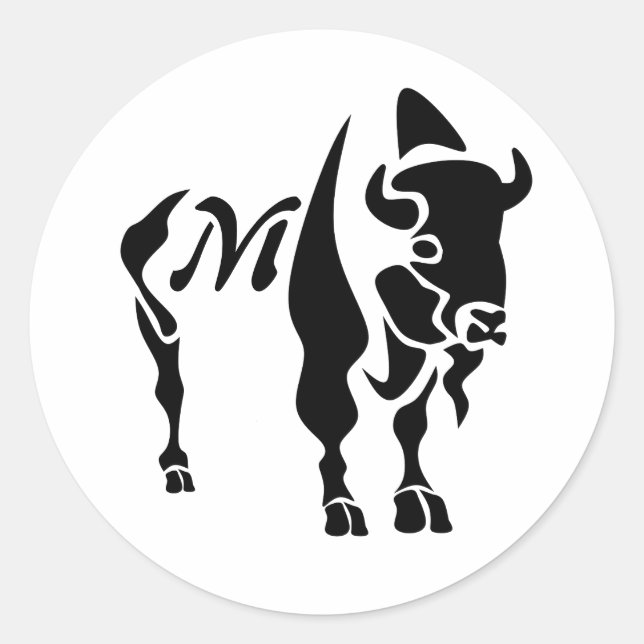 Silhouette Black Buffalo Monogram Classic Round Sticker (Front)