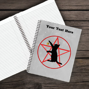 Silhouette Black Cat Holding Star Red Pentagram Notebook
