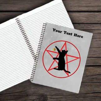Silhouette Black Cat Holding Star Red Pentagram Notebook