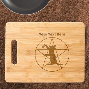 Silhouette Black Cat Reaching for Star Pentagram Engraved Cutting Board