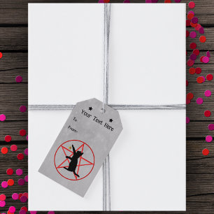 Silhouette Black Cat With Stars Red Pentagram Grey Gift Tags