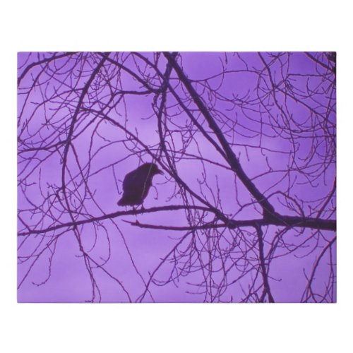 Silhouette Black Crow in Barren Trees Hazy Purple Faux Canvas Print