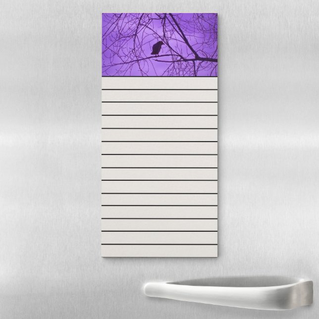 Silhouette Black Crow in Barren Trees Purple Magnetic Notepad (In Situ)