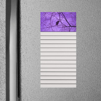 Silhouette Black Crow in Barren Trees Purple Magnetic Notepad
