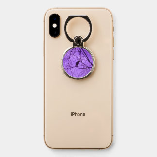 Silhouette Black Crow in Trees Deep Purple Sky Phone Ring Stand