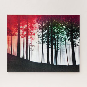 Silhouette Black Forest with Red Color Invasion Jigsaw Puzzle