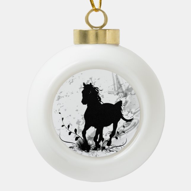 Silhouette, black horse ceramic ball christmas ornament (Front)