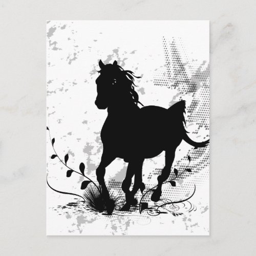 Silhouette black horse postcard