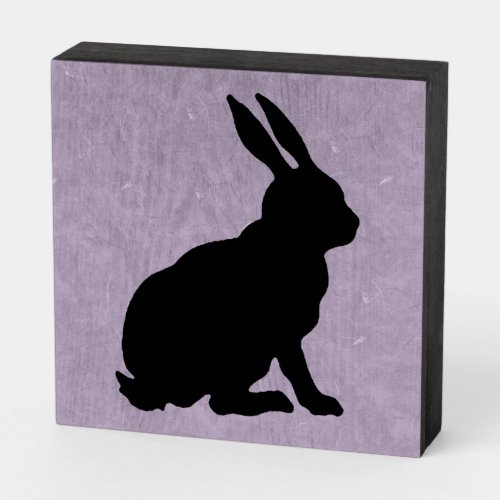 Silhouette Black Sitting Rabbit Marbled Purple Wooden Box Sign