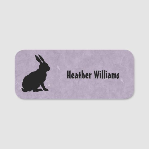 Silhouette Black Sitting Rabbit on Light Purple Name Tag