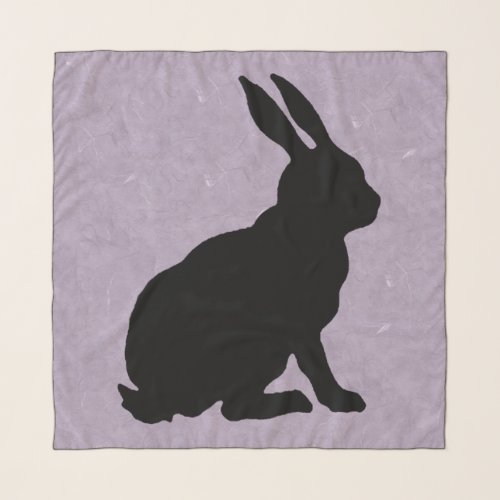 Silhouette Black Sitting Rabbit on Marbled Purple Scarf