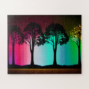 Silhouette Black Trees with Vibrant Color Backdrop Jigsaw Puzzle