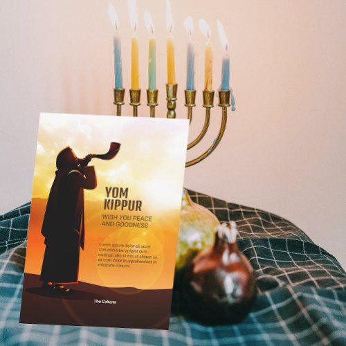 Silhouette Blowing the Shofar Rams Horn Greeting Card