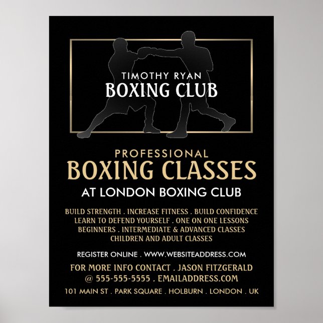 Silhouette Boxing Match, Boxing Class Advert Poster (Front)