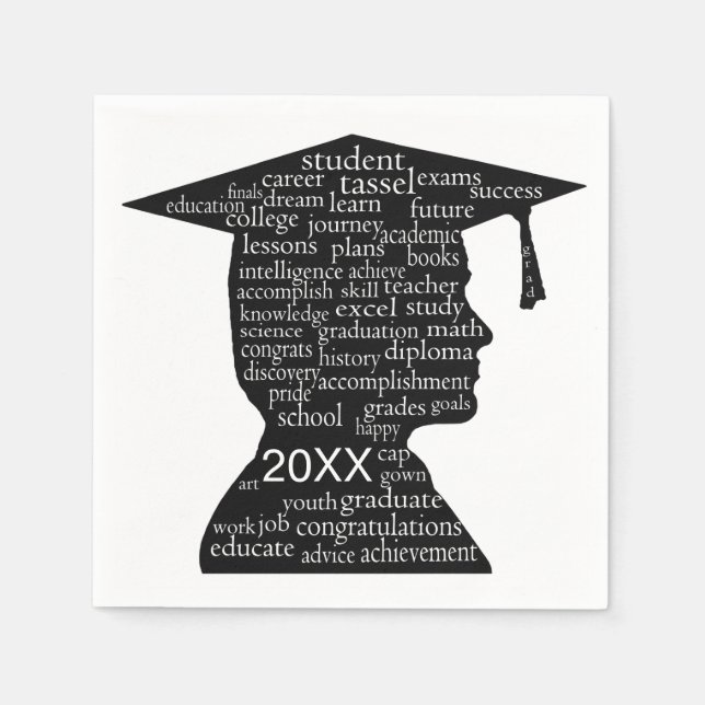 Silhouette Boy Graduate on White  Napkins (Front)