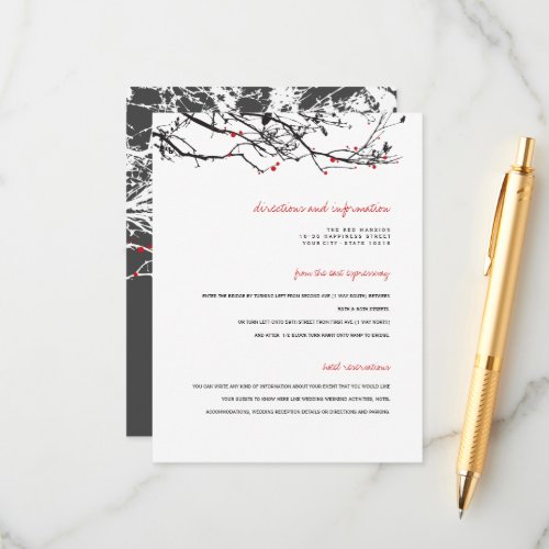 Silhouette Branches With Berries Wedding Details Enclosure Card