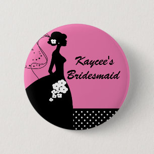Silhouette Bride Bridal Party Bridesmaid Button
