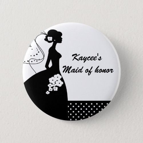 Silhouette Bride Bridal Party Maid of Honor Button