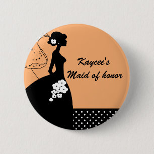 Silhouette Bride Bridal Party Maid of Honor Button