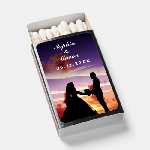 Silhouette Bride  Groom Sunset Wedding Reception Matchboxes