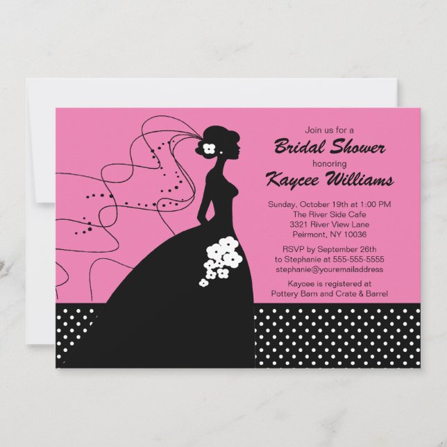 Silhouette Bride on Pink Bridal Shower Invitation (Front)