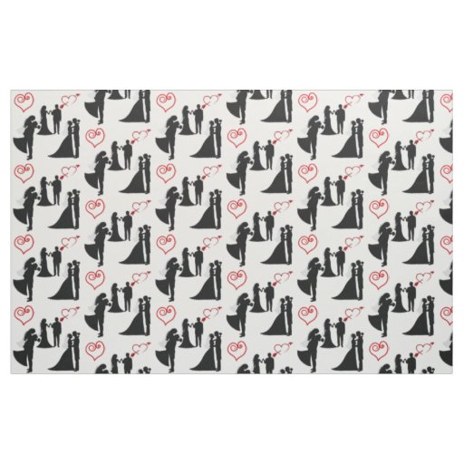 Silhouette Brides and Grooms Red Hearts Fabric