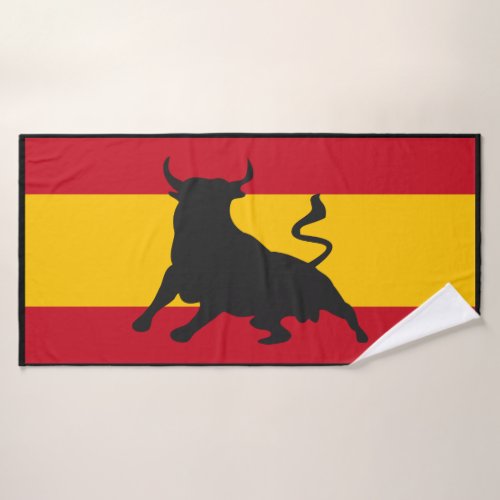 Silhouette Bull On Spanish Flag Bath Towel