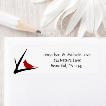 Silhouette Cardinal Redbird On Branch Address Label by SilhouetteCollection at Zazzle