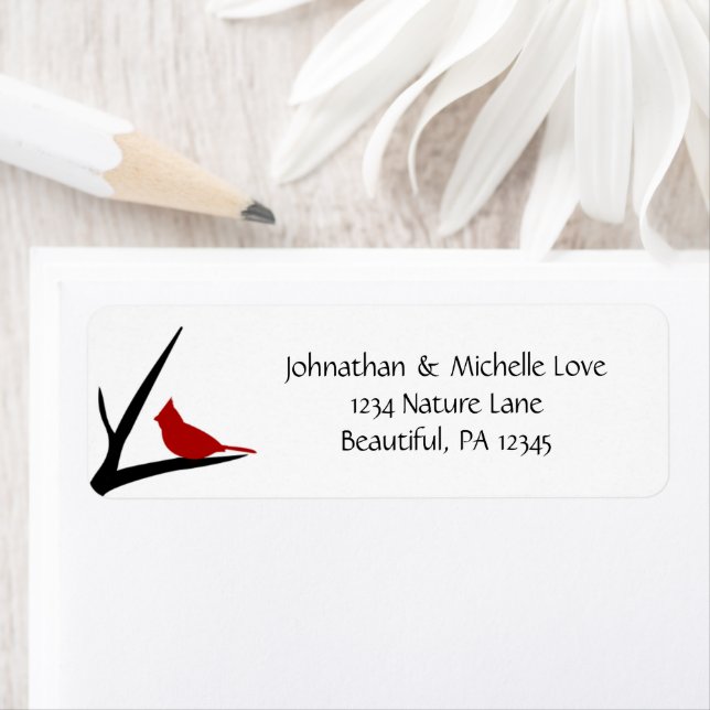 Silhouette Cardinal Redbird on Branch Address Label (Insitu)
