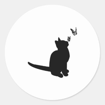 Silhouette Cat Classic Round Sticker by Windmilldesigns at Zazzle