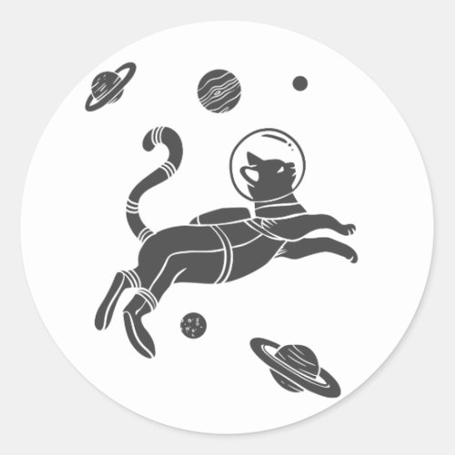 Silhouette Cat in space _ Choose background color Classic Round Sticker