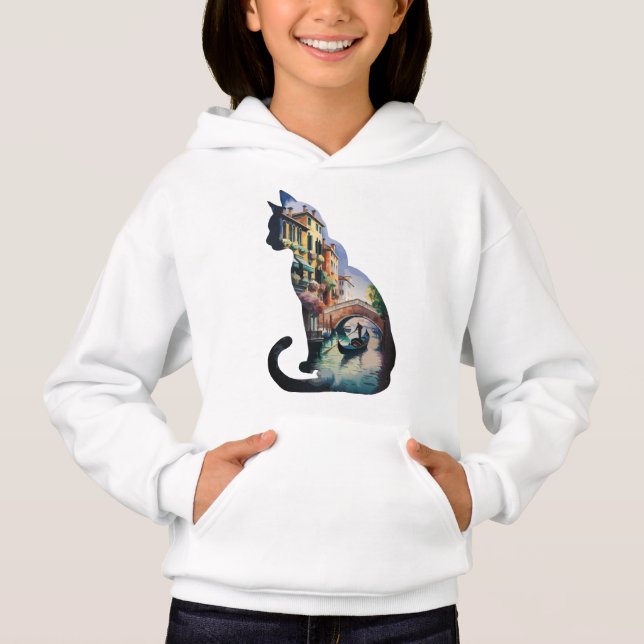 Silhouette cat painting art in Italy  Hoodie (Front)