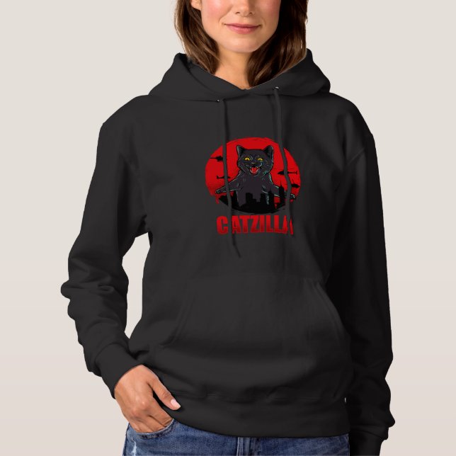 Silhouette Catzilla- Funny Cats Cartoon Cool Desig Hoodie (Front)