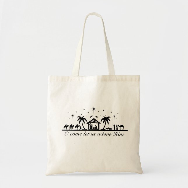 Silhouette Christmas Nativity Scene  Tote Bag (Front)