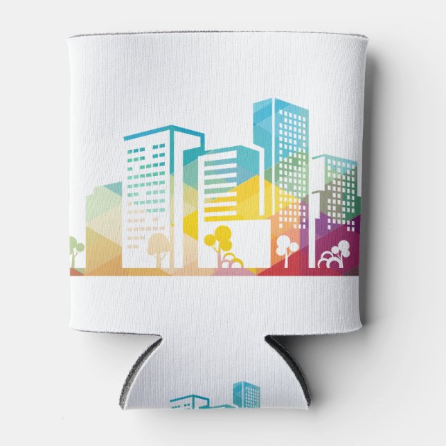 silhouette cityscape building icon color city can cooler (Front)