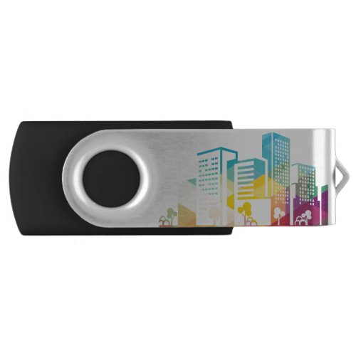 silhouette cityscape building icon color city flash drive