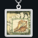 Silhouette Conch Shell Silver Plated Necklace<br><div class="desc">Stay relaxed with this piece of contemporary art by Jennifer Goldberger. Her collection of seashell art is relaxing and inspirational. This piece of art focuses on a large Conch seashell surrounded by green coral reef. Get this beautiful ocean art today with a silhouette feel on your next product.</div>