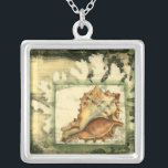 Silhouette Conch Shell Silver Plated Necklace<br><div class="desc">Stay relaxed with this piece of contemporary art by Jennifer Goldberger. Her collection of seashell art is relaxing and inspirational. This piece of art focuses on a large Conch seashell surrounded by green coral reef. Get this beautiful ocean art today with a silhouette feel on your next product.</div>